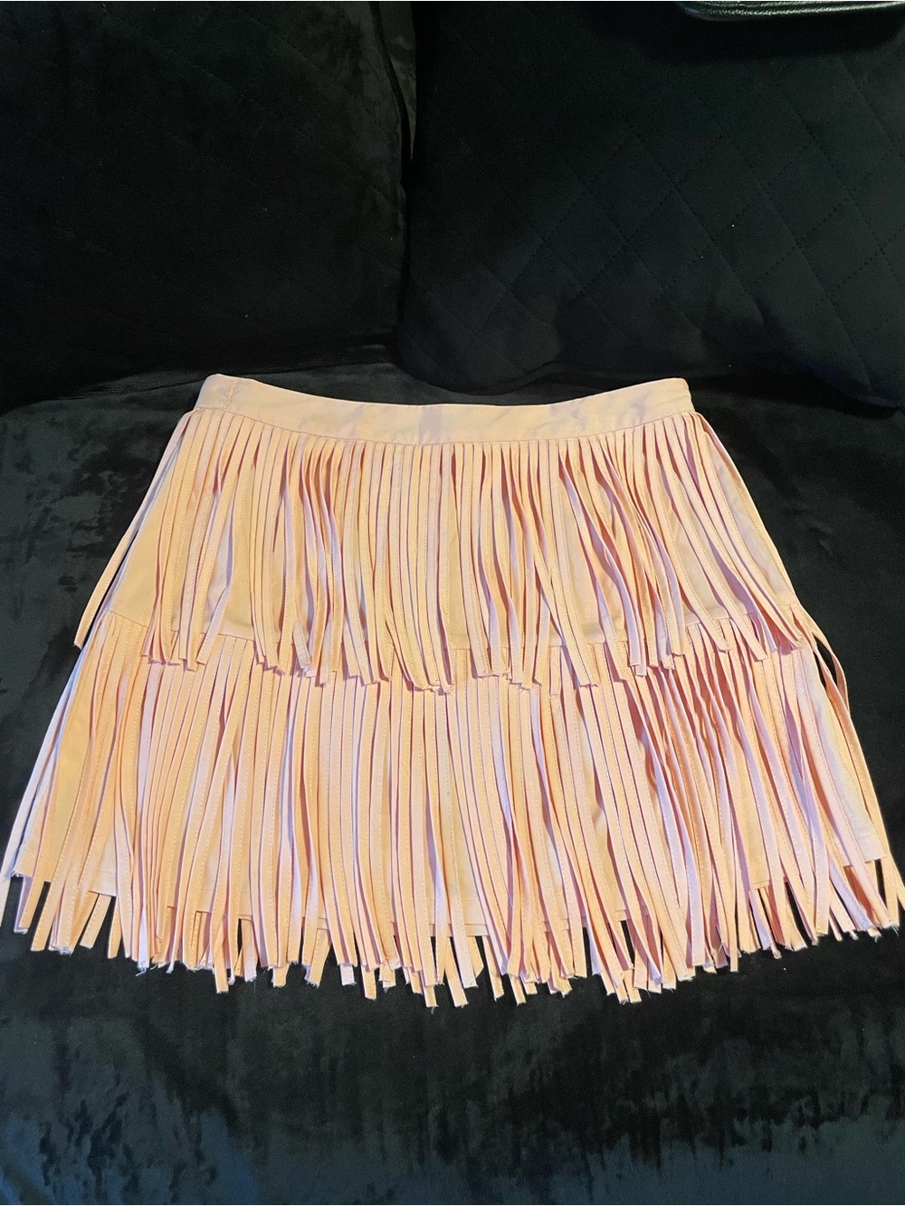 Valentine Fringe Mini Skirt in Blush Pink